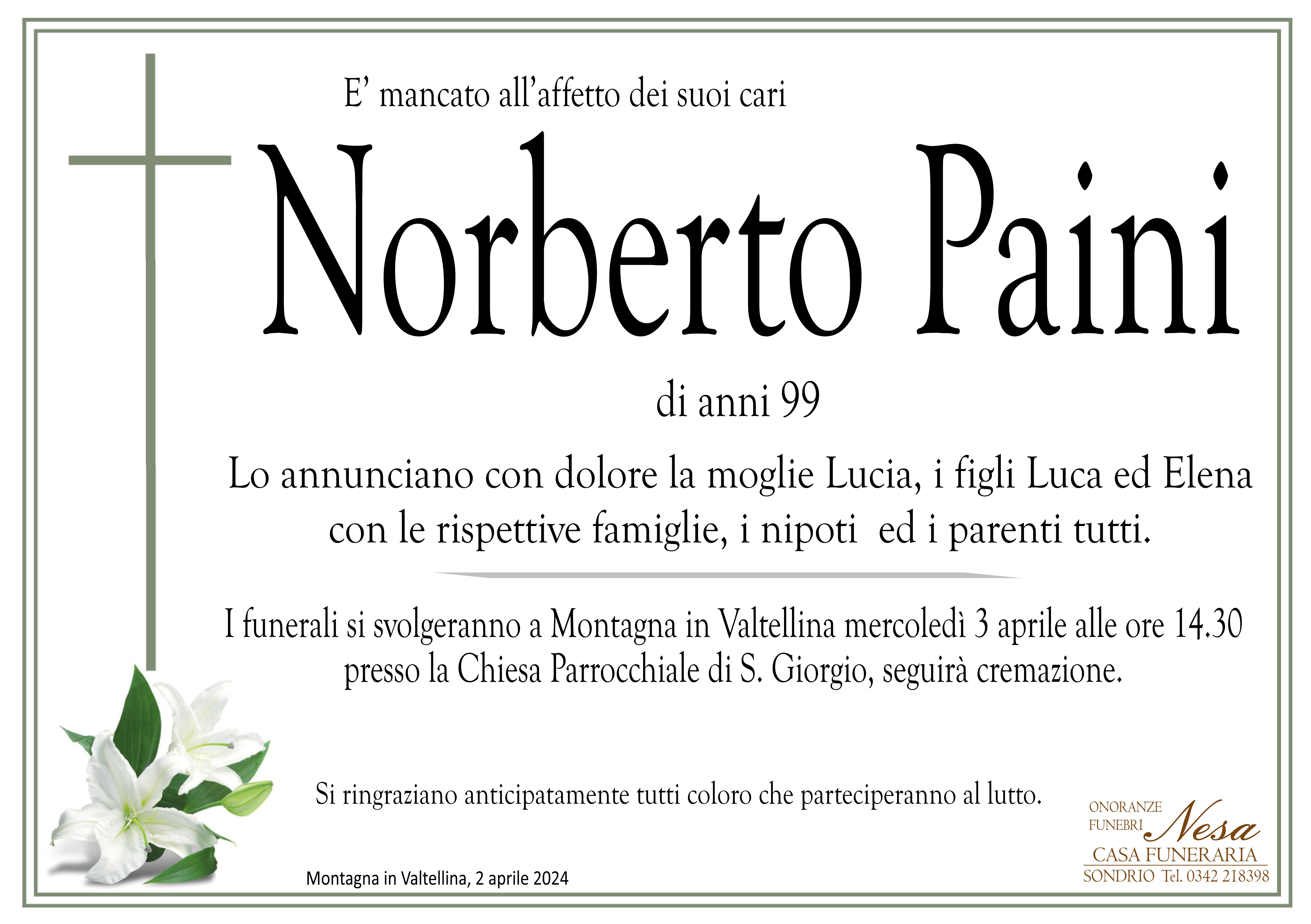 Necrologio Norberto Paini